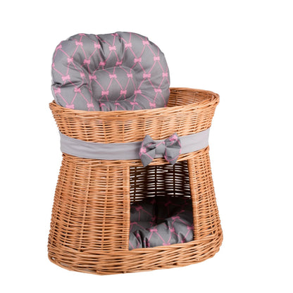 Erif Wicker Cat House With Grey Cushions