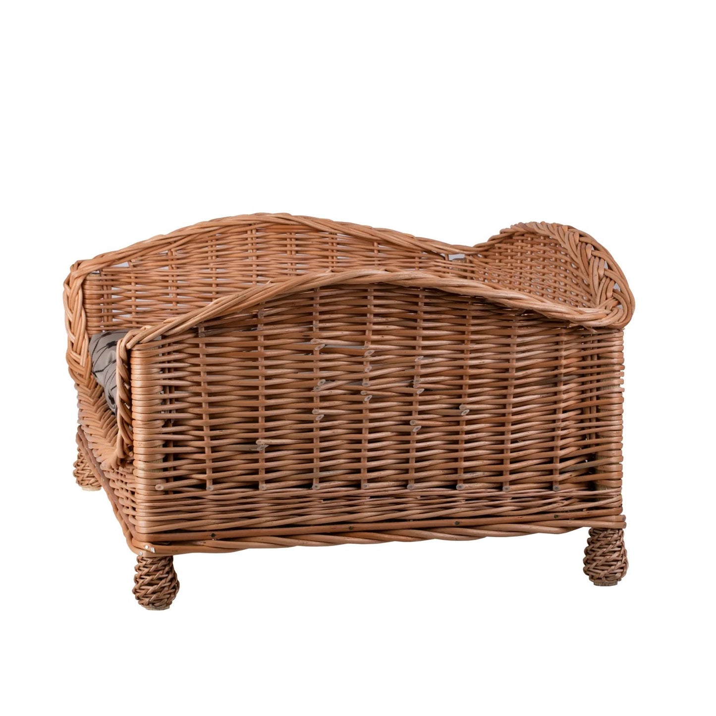 Erivia Wicker Pet Basket With Gray And Black Cushion, 54x32 cm