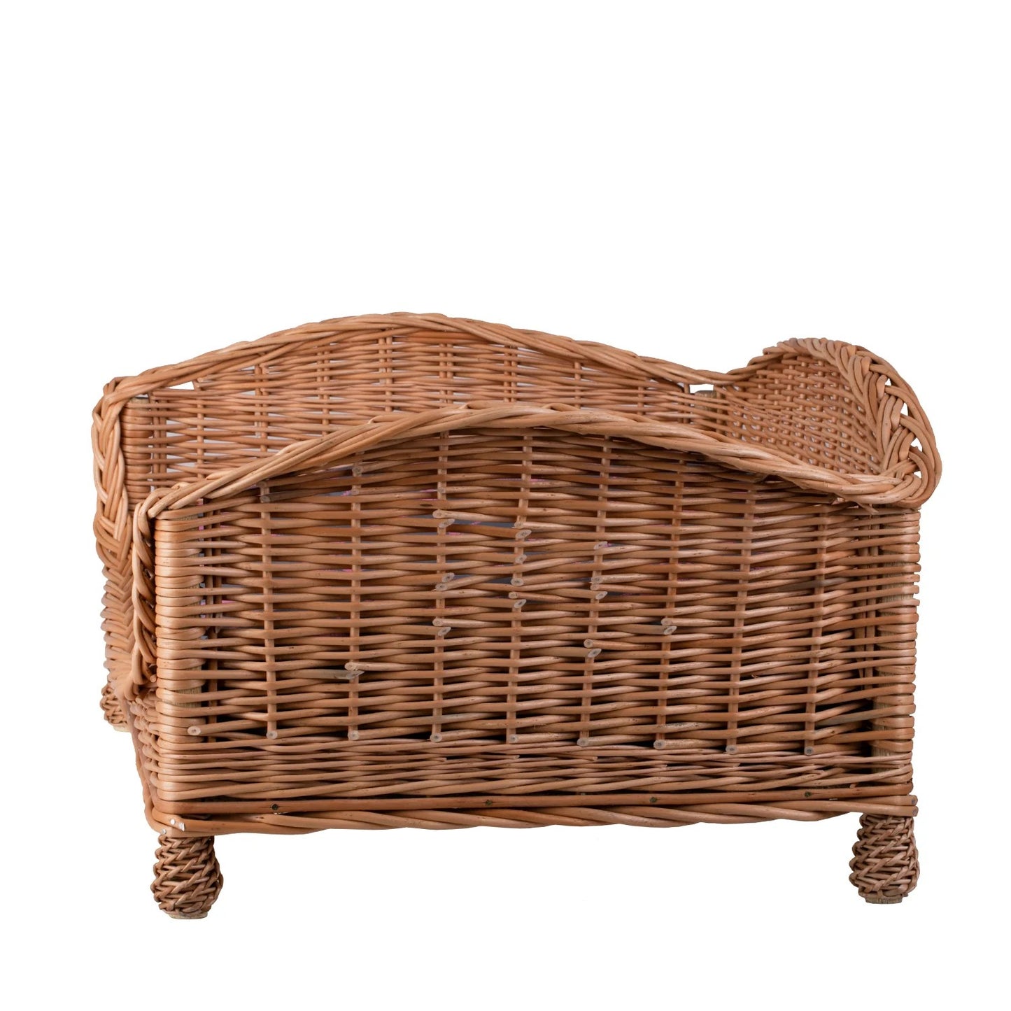 Erivia Wicker Pet Basket With Gray And Pink Cushion, 54x32 cm