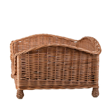 Erivia Wicker Pet Basket With Gray And Pink Cushion, 54x32 cm