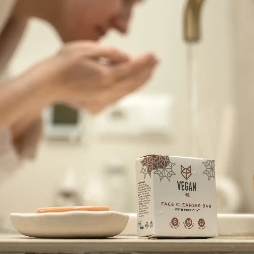 Detail of Vegan Fox Face Cleanser Bar With Pink Clay, 50g gentle facial cleanser for a fresh complexion - That Green Store