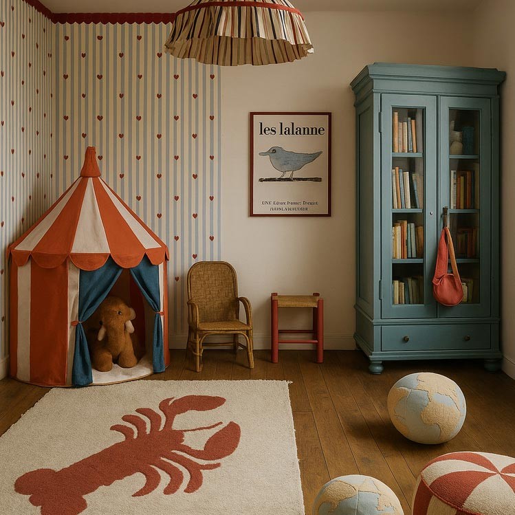 French Hearts Stripes Wallpaper