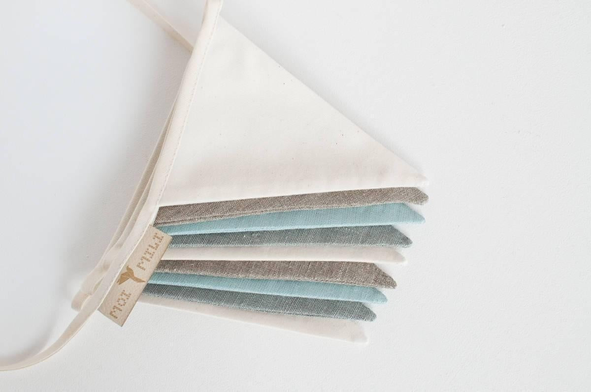 Handmade in Poland: Cream, Grey and Teal linen decorative banner