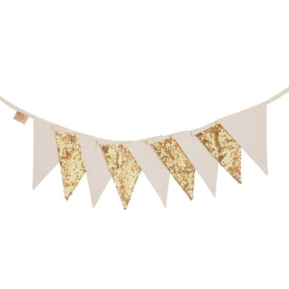 Moi Mili Gold and Beige Sequin Garland - Decorative hanging bunting with shimmering discs
