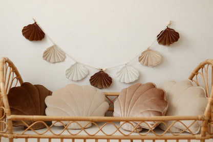 Moi Mili Beige Pearl Shell Garland - Neutral hanging bunting with soft fabric discs