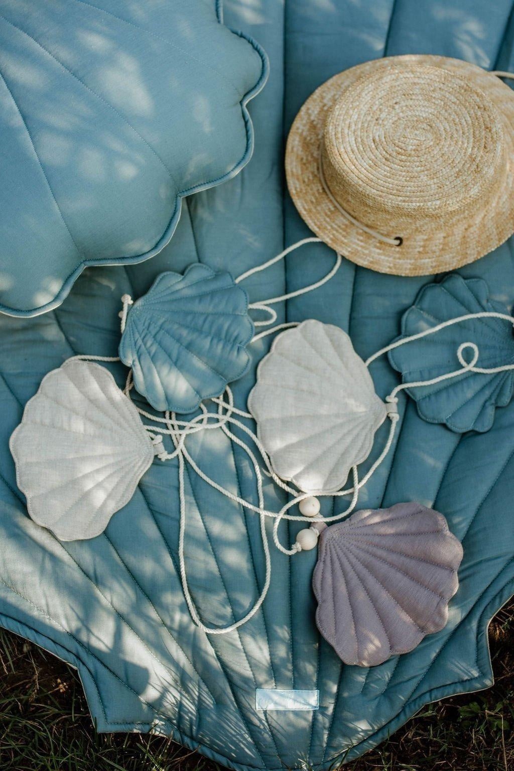 Handmade in Poland: OEKO-TEX certified decorative shell garland in matte dusty blue velvet