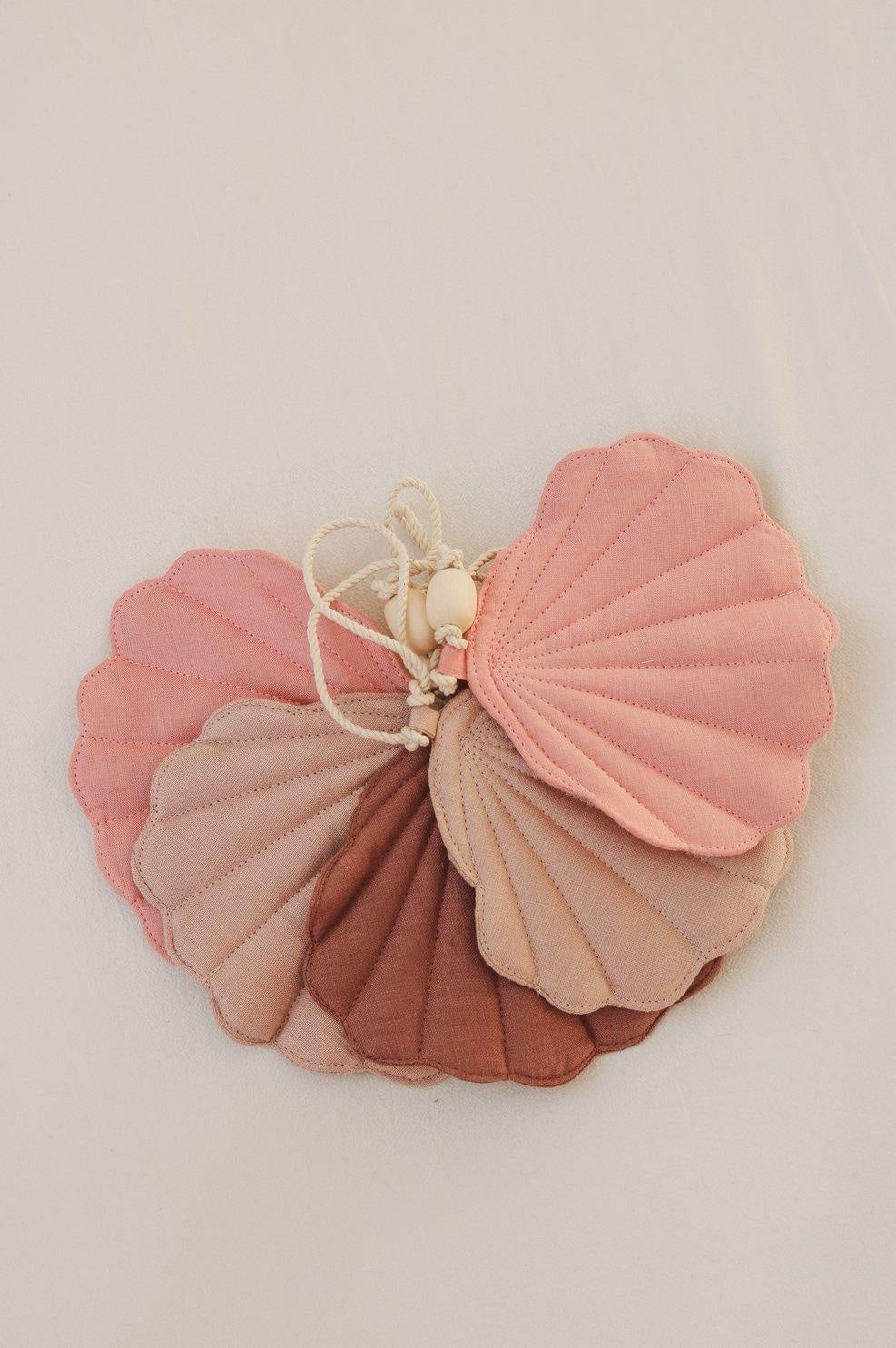 Front View Moi Mili Powder Pink Shell Garland - Delicate pink vegan velvet hanging bunting