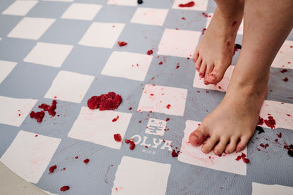 Kids Mealtime Floor Mat, Non-Slip & Waterproof - Chess Azure