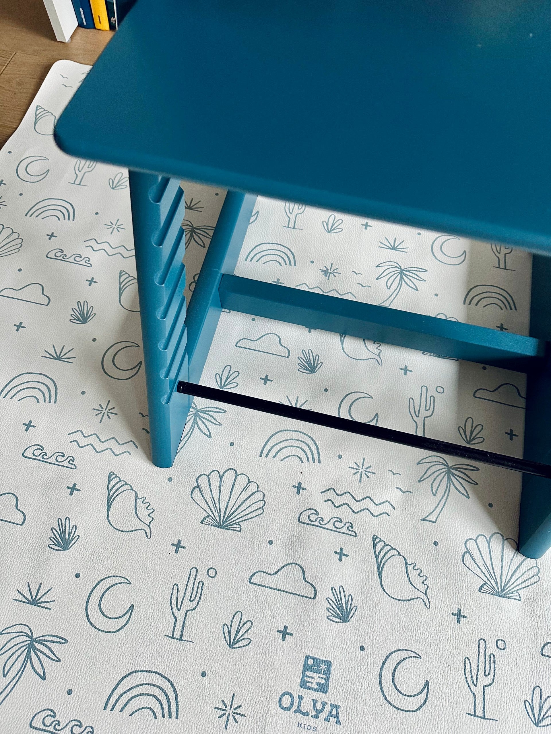 Kids Mealtime Floor Mat, Non-Slip & Waterproof - Palm Beach Azure