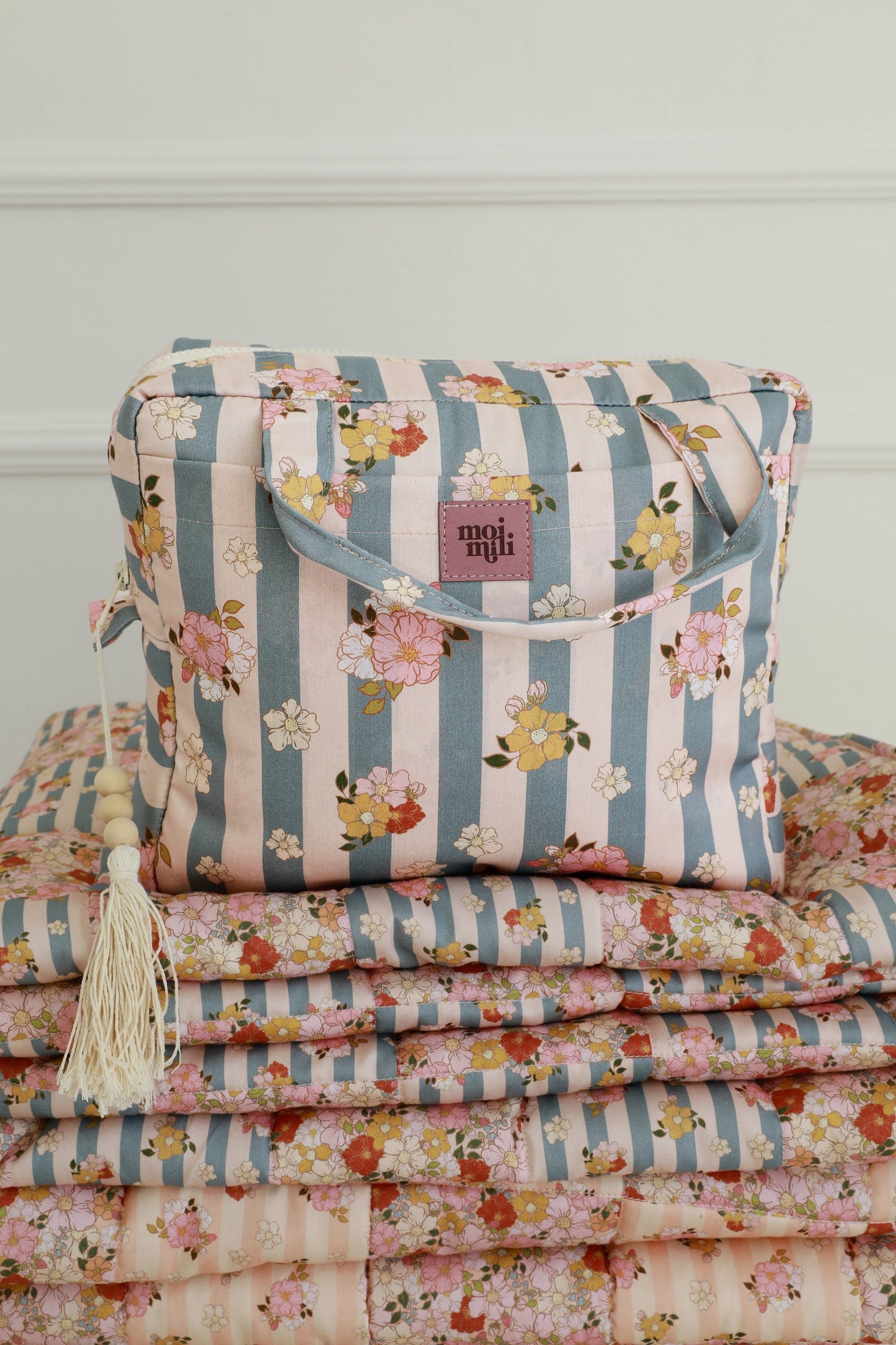 Moi Mili Large Make-Up Bag Blue Stripes - Nautical cotton pouch