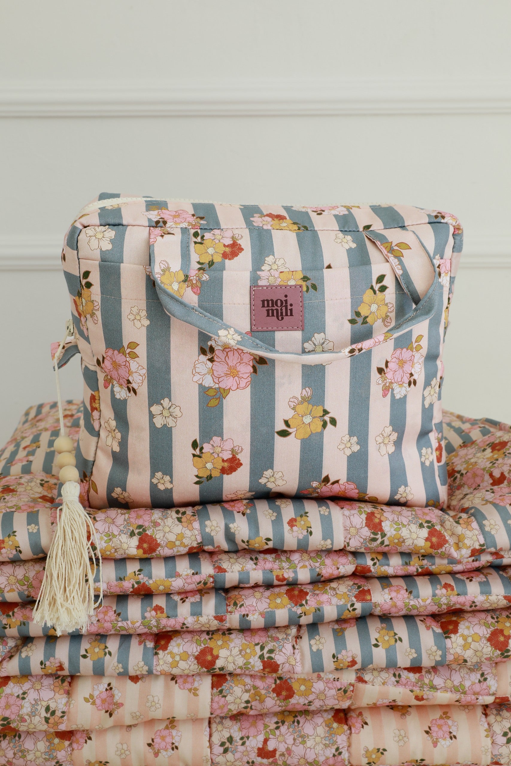 Moi Mili Large Make-Up Bag Blue Stripes - Nautical cotton pouch