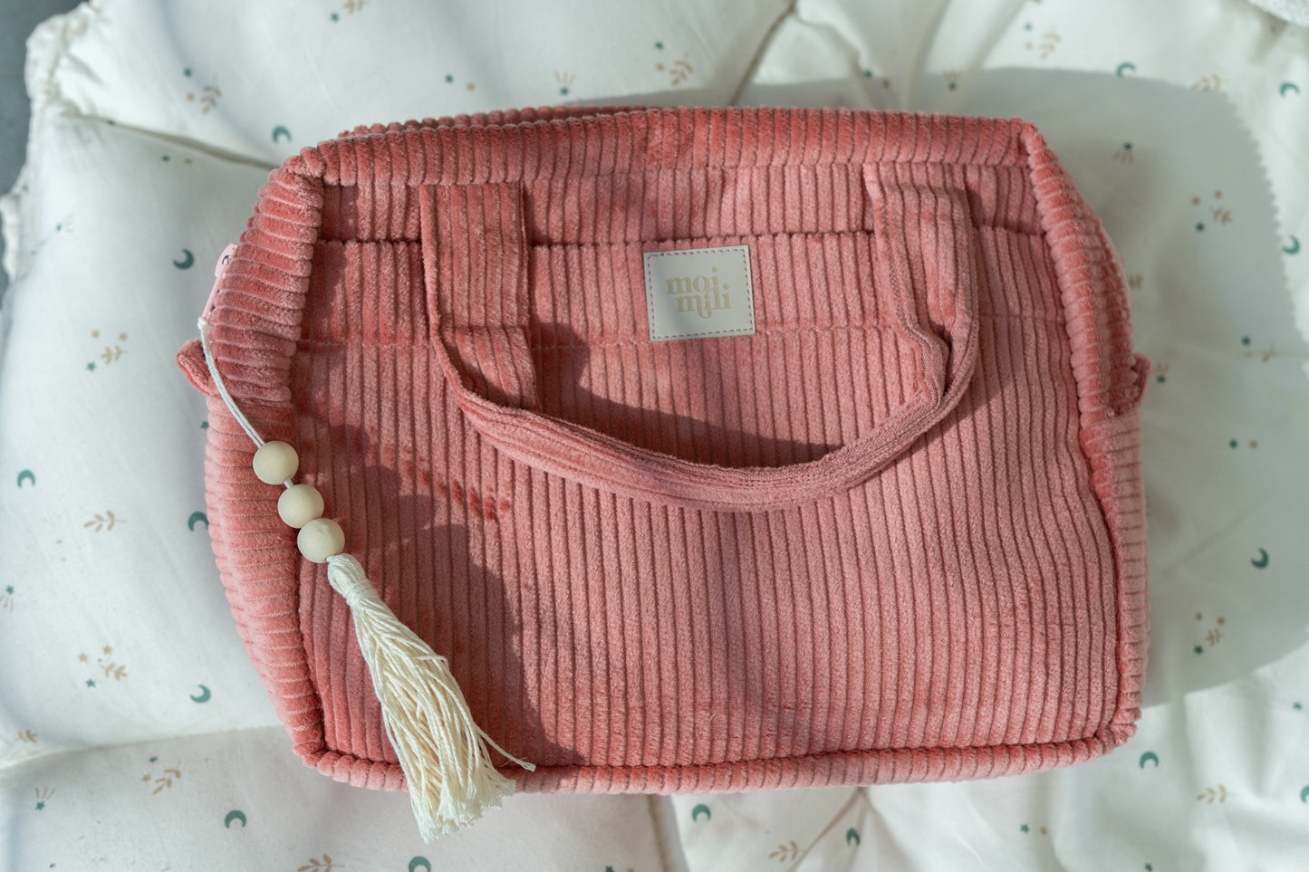 Moi Mili Large Make-Up Bag Coral - Vibrant cotton travel pouch