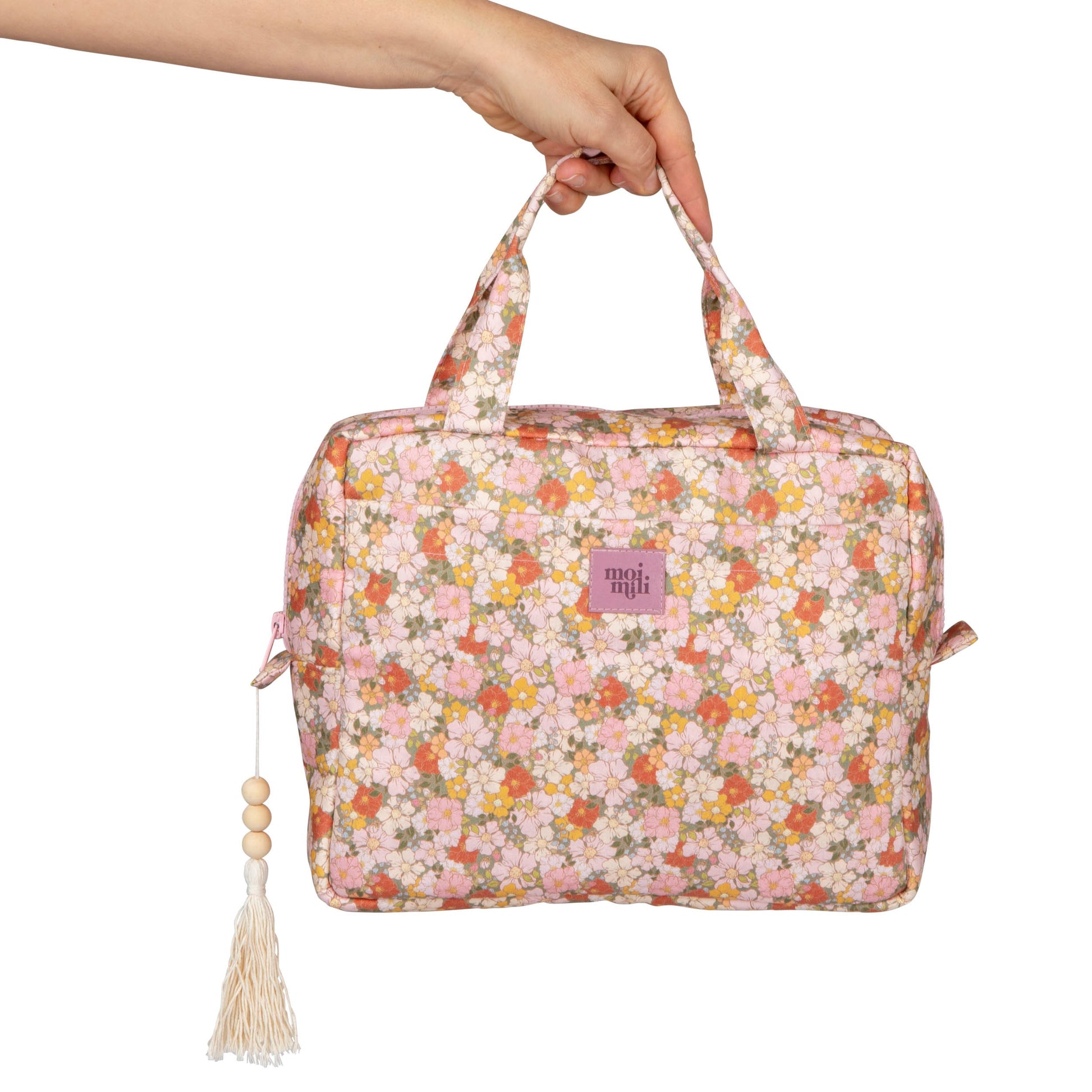 Moi Mili Large Make-Up Bag Green Garden - Green floral cotton pouch