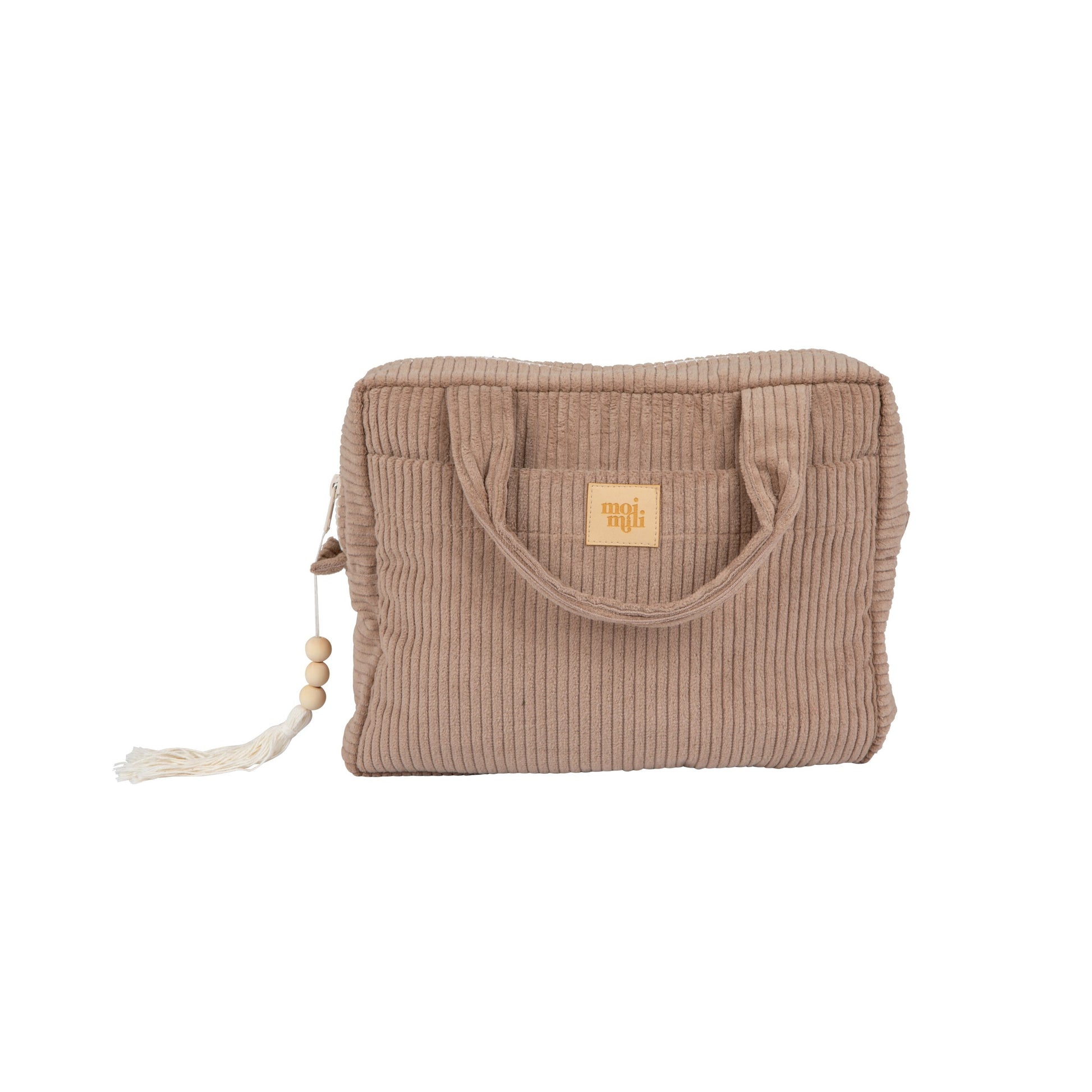 Front View Moi Mili Large Make-Up Bag Latte - Neutral tone cotton pouch