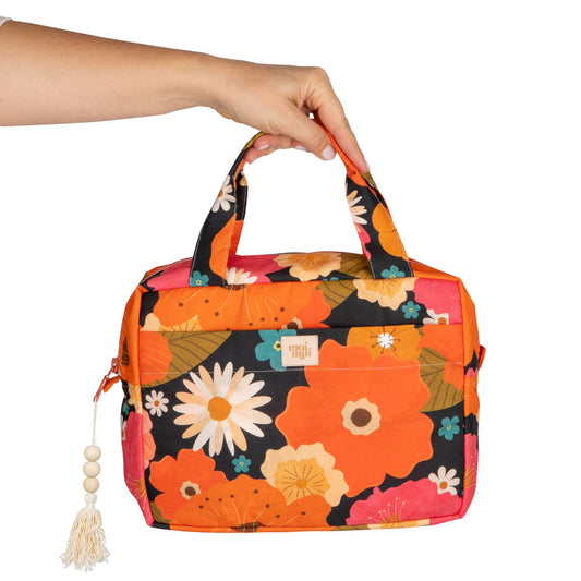 Moi Mili Large Make-Up Bag Picnic With Flowers - Floral cotton pouch detail