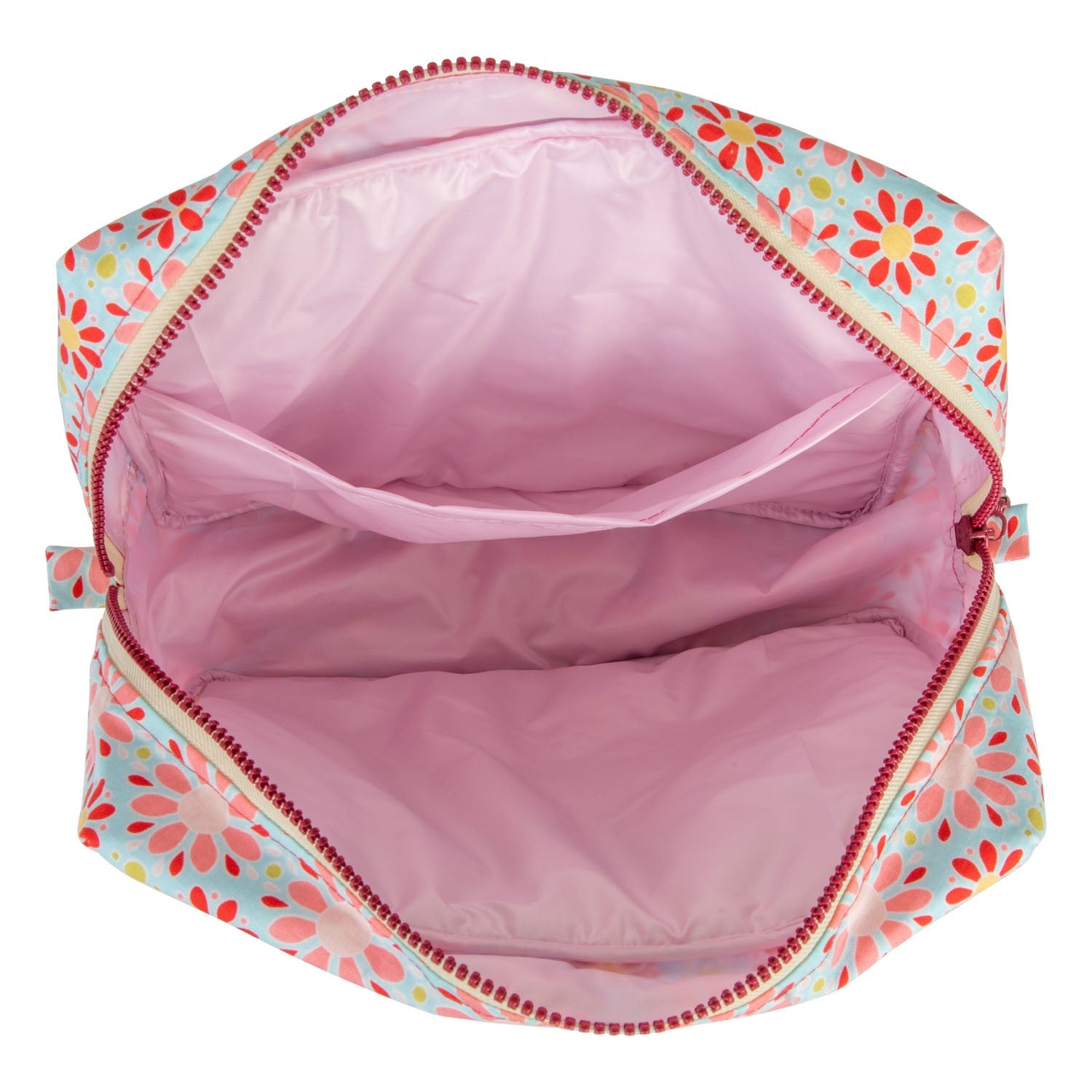 Moi Mili Make-Up Bag Set of 2 Red Flowers - Red floral cotton duo-Large Pouch Internal View