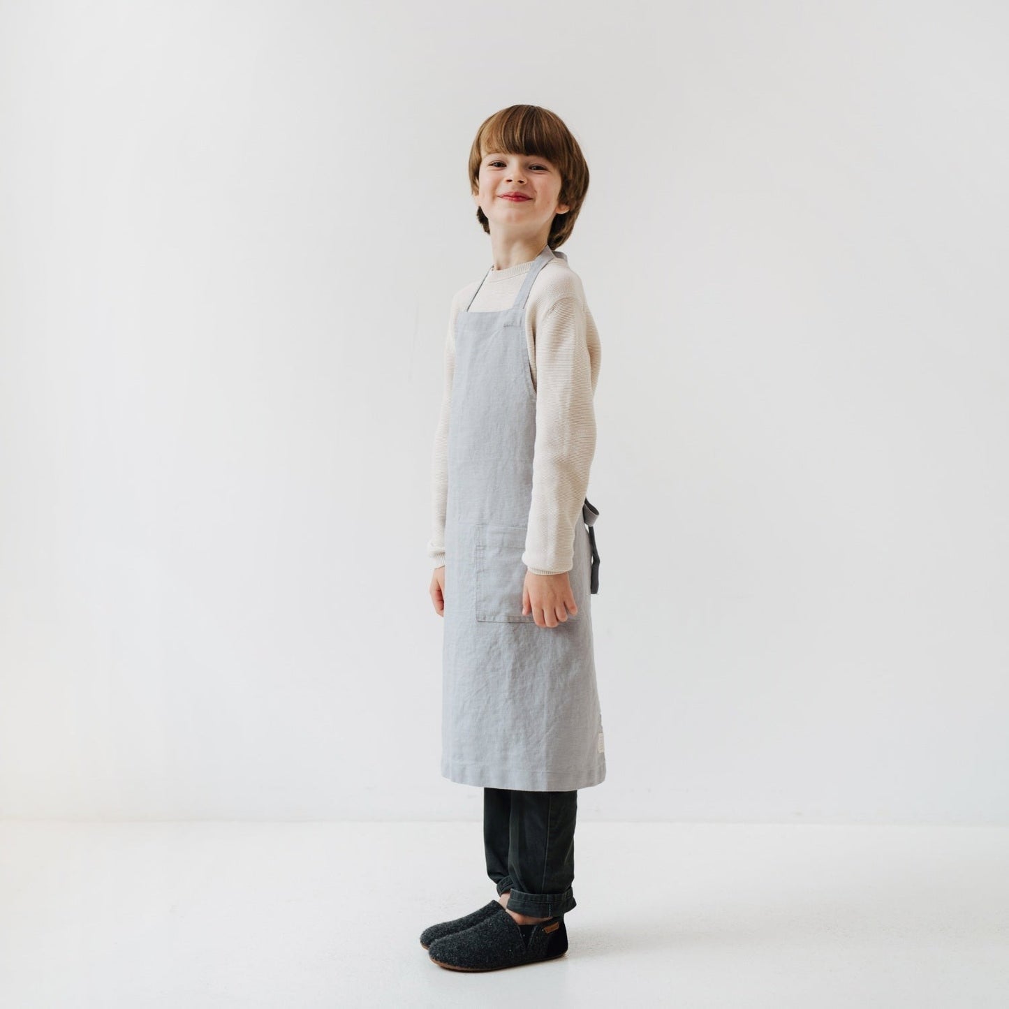 Linen Daily Apron for Kids - Light Grey