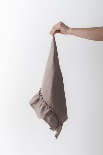 Linen Kitchen Towel With Ruffles