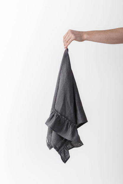 Linen Kitchen Towel With Ruffles