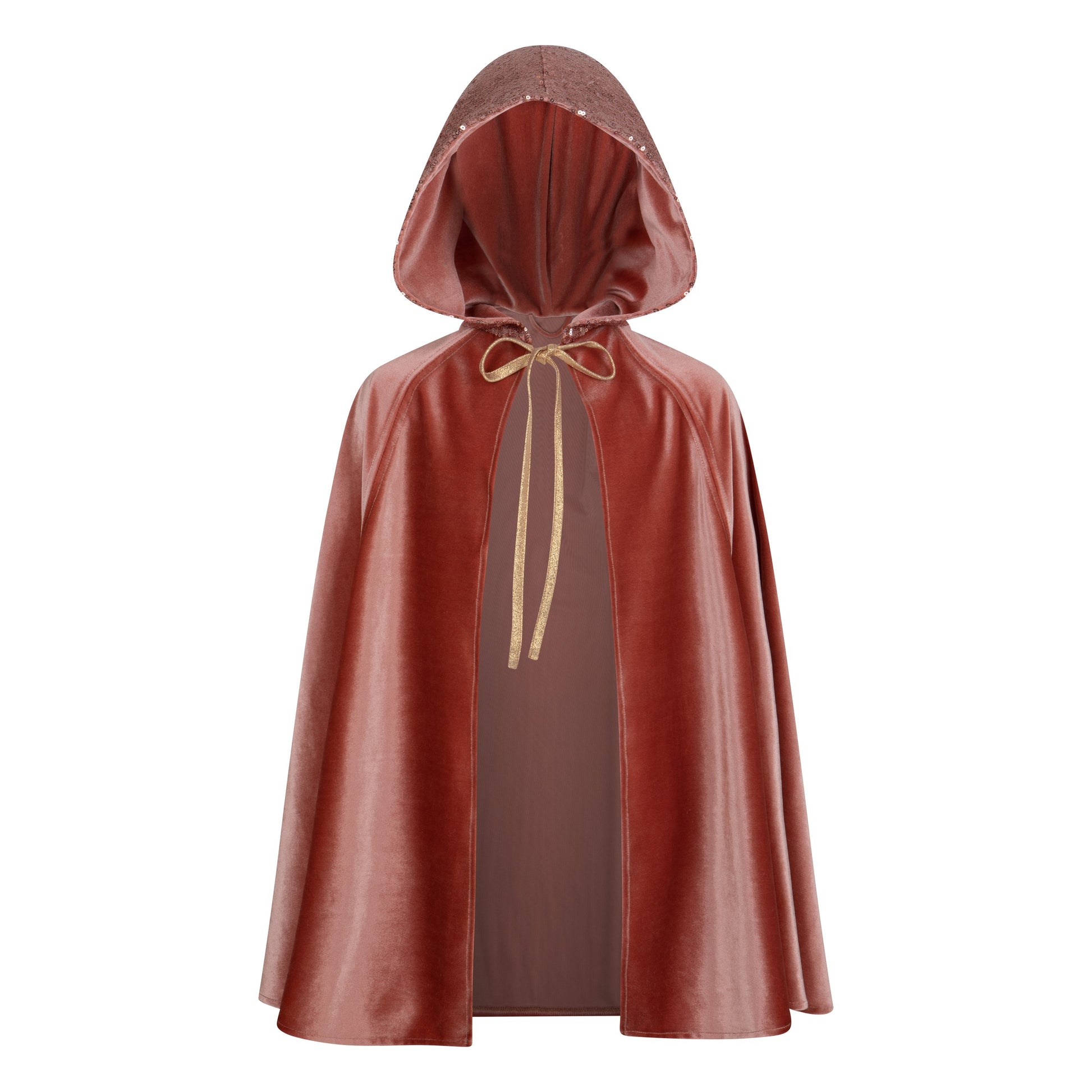 Total View of Moi Mili Pink Riding Hood Magic Cape - Soft pastel pink velour costume with hood