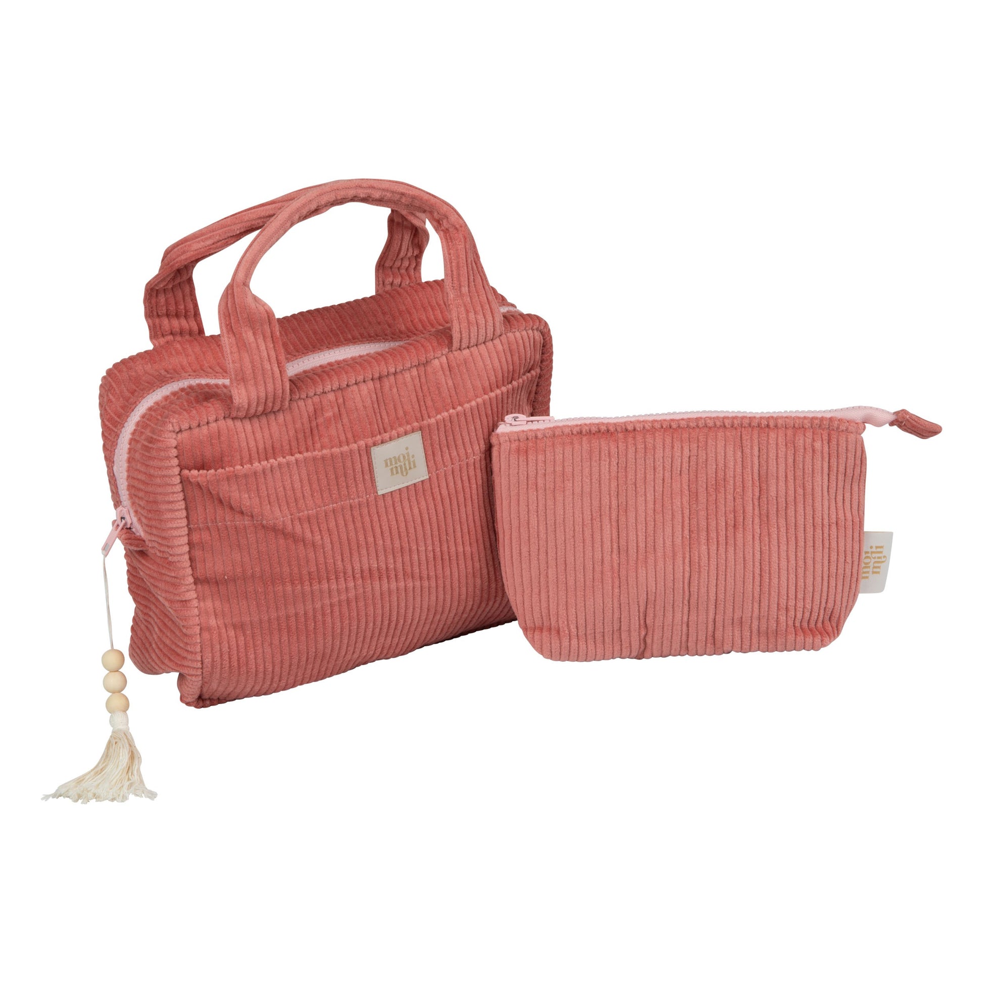 Moi Mili Make-Up Bag Set of 2 Coral - Vibrant cotton travel pouches