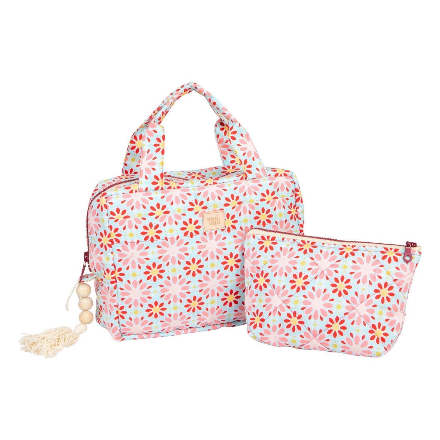 Moi Mili Make-Up Bag Set of 2 Red Flowers - Red floral cotton duo