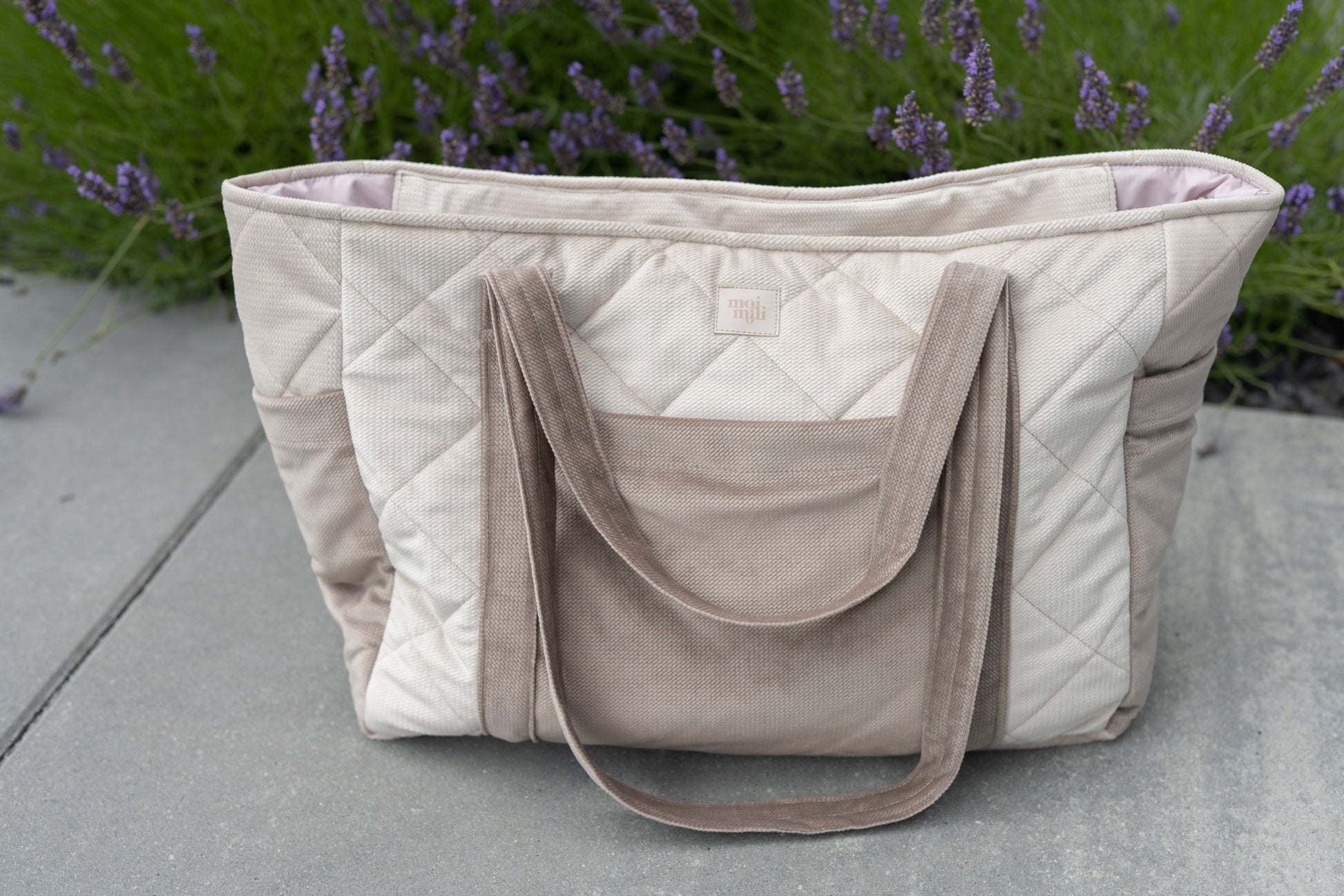 Handmade in Poland: OEKO-TEX certified Beige cotton maternity bag