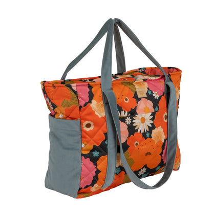 Internal pockets and waterproof lining detail on the Picnic With Flowers weekender-Side View