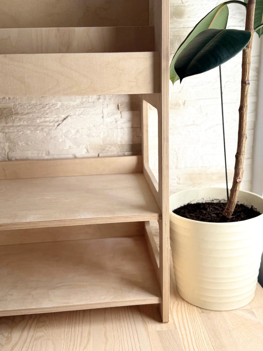 Montessori Wooden Book Display with Storage Shelf For Kids