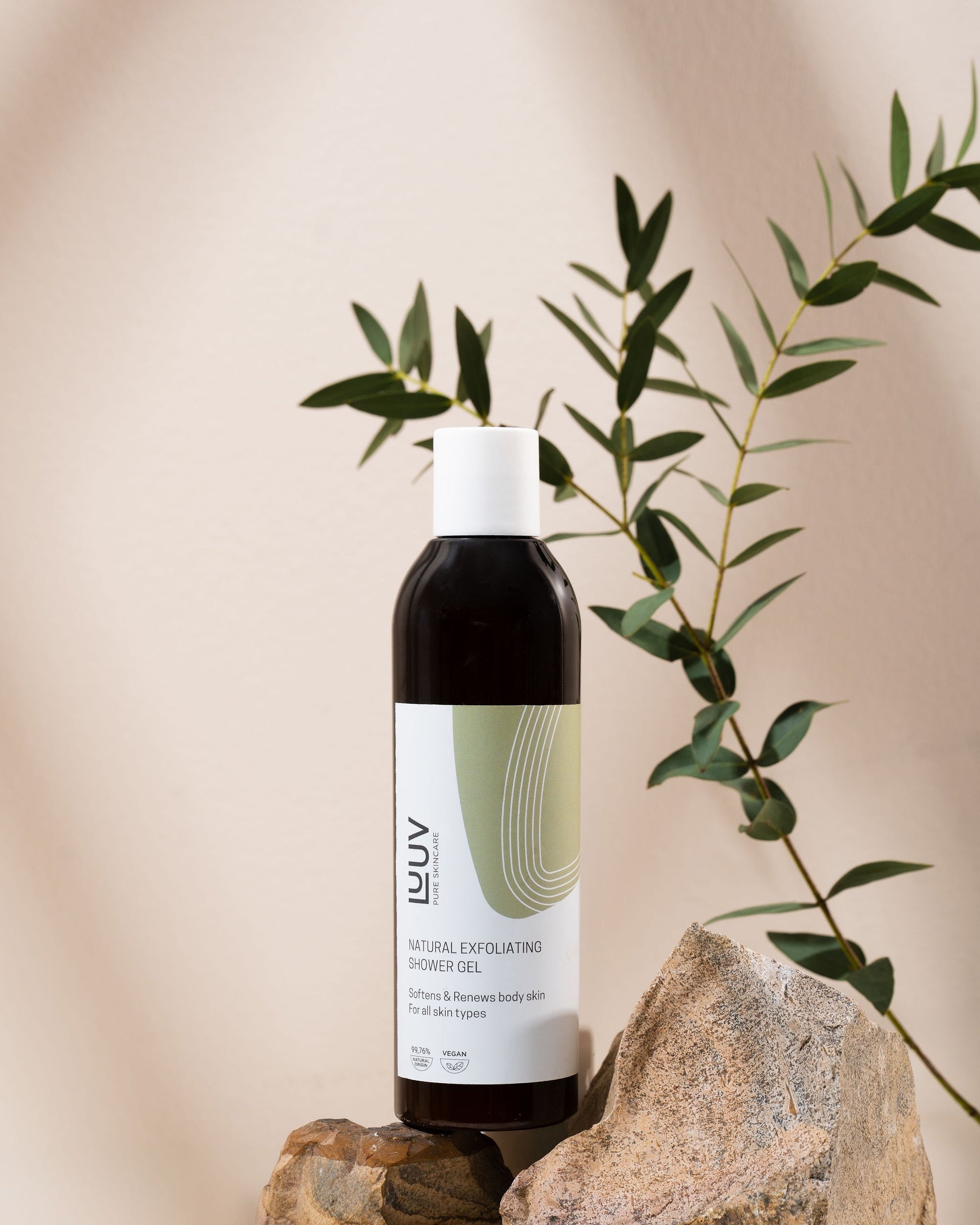 Natural Exfoliating Shower Gel, 200ml - Gentle daily body scrub with bamboo particles by LUUV.