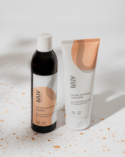 LUUV Natural Sea Buckthorn Hair Care Set – Vitamin-rich organic shampoo and conditioner for hair strengthening and vitality.