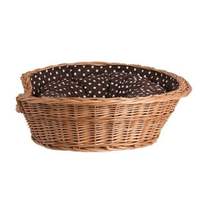 Esmira Natural Wicker Dog Bed With Polka Dot Cushion, 65x43 cm