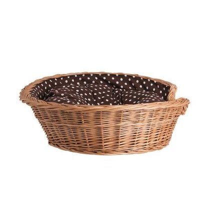 Esmira Natural Wicker Dog Bed With Polka Dot Cushion, 65x43 cm