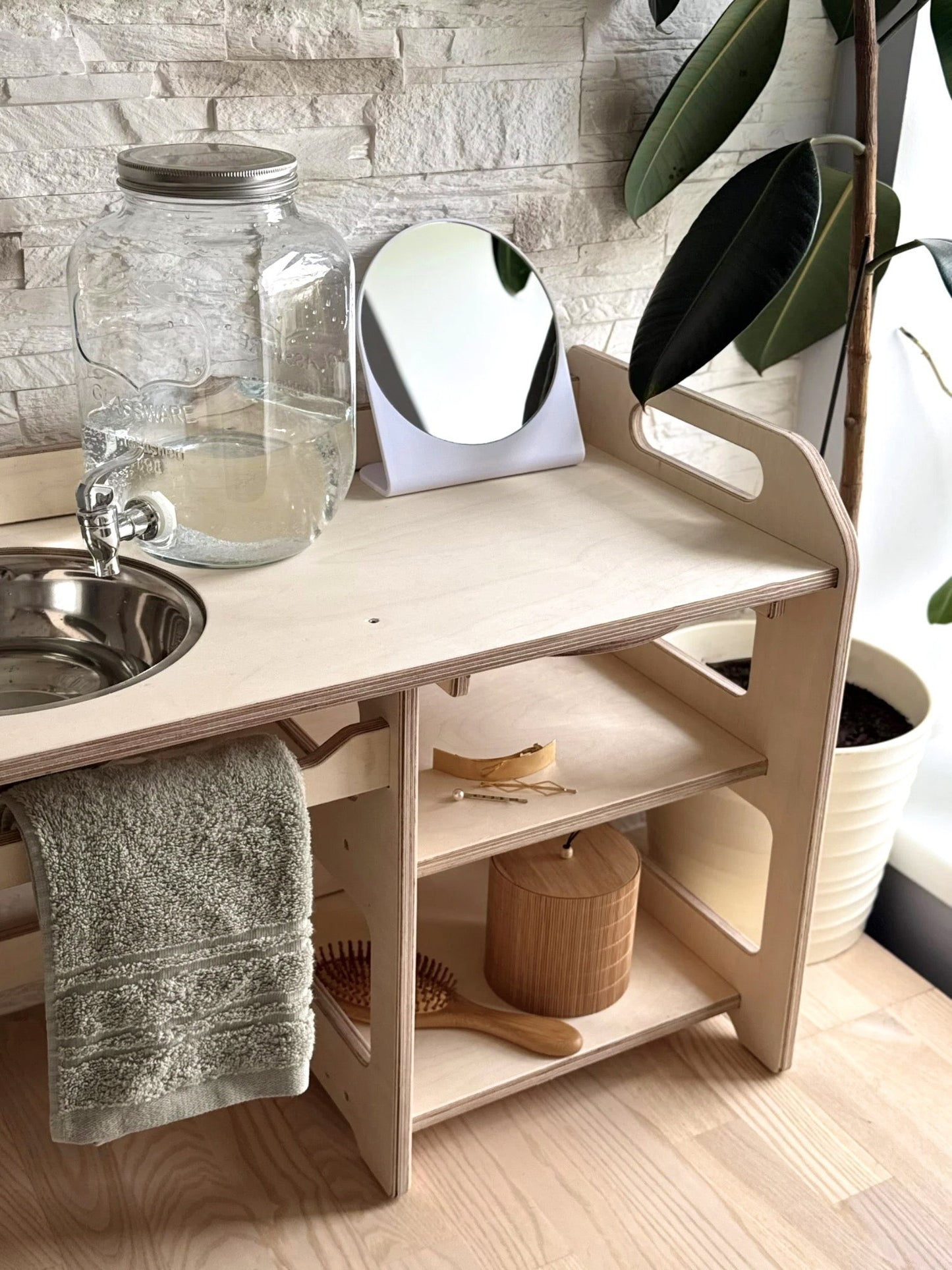 Montessori Wooden Washbasin With Storage for Kids - Large
