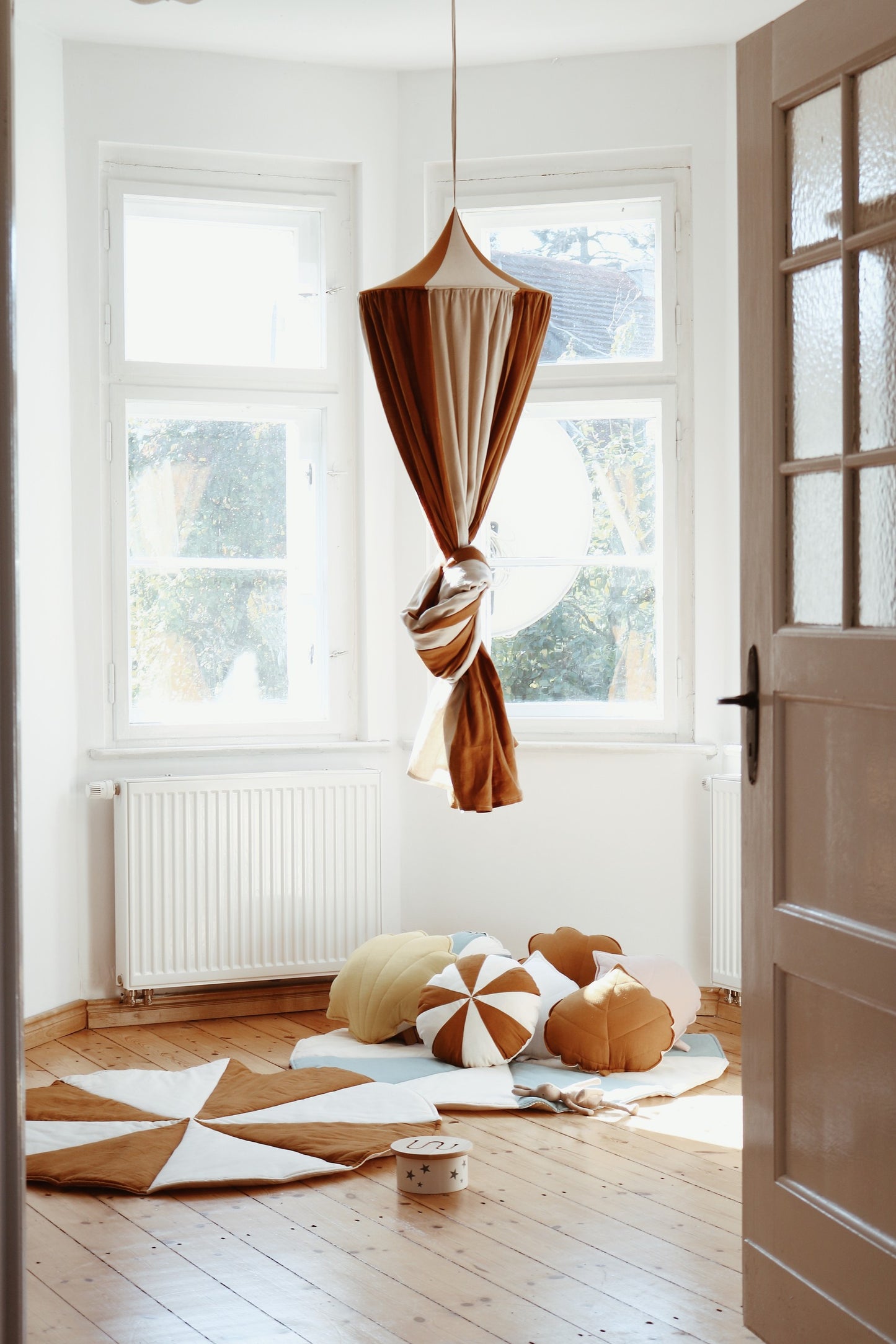 With a Knot Moi Mili Caramel Circus Canopy - Striped caramel and cream organic cotton and linen blend