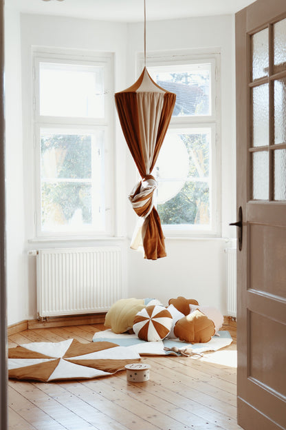 With a Knot Moi Mili Caramel Circus Canopy - Striped caramel and cream organic cotton and linen blend