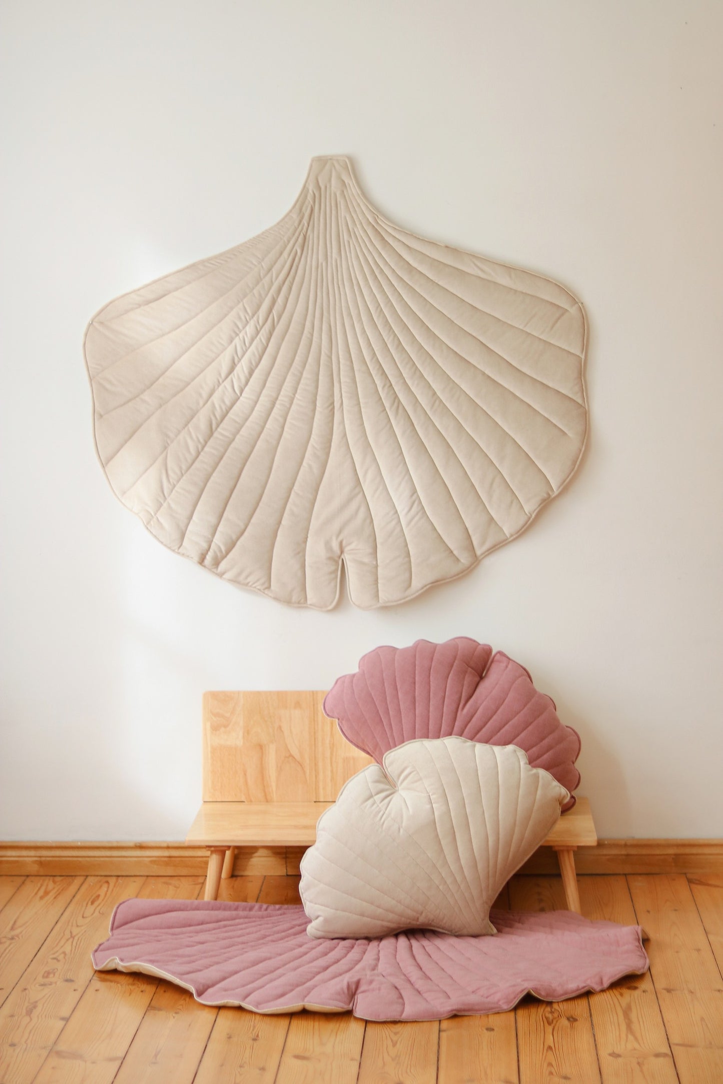 Handmade in Poland: OEKO-TEX certified Cream velvet ginkgo playmat for nursery