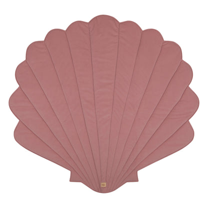 Premium velvet and organic cotton fabric texture of the Powder Pink shell-shaped mat