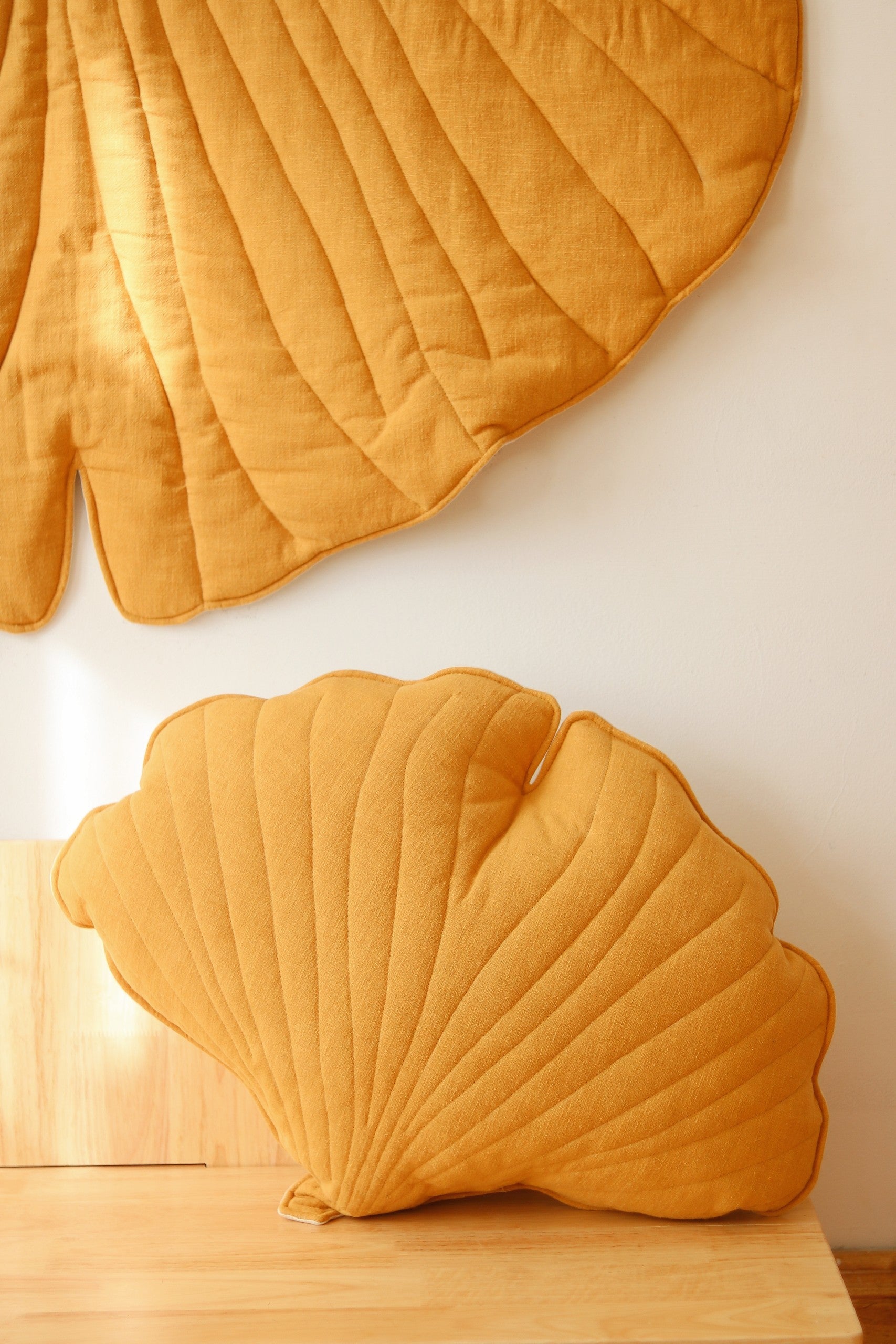 Natural linen and organic cotton fabric texture of the warm Mango yellow playmat