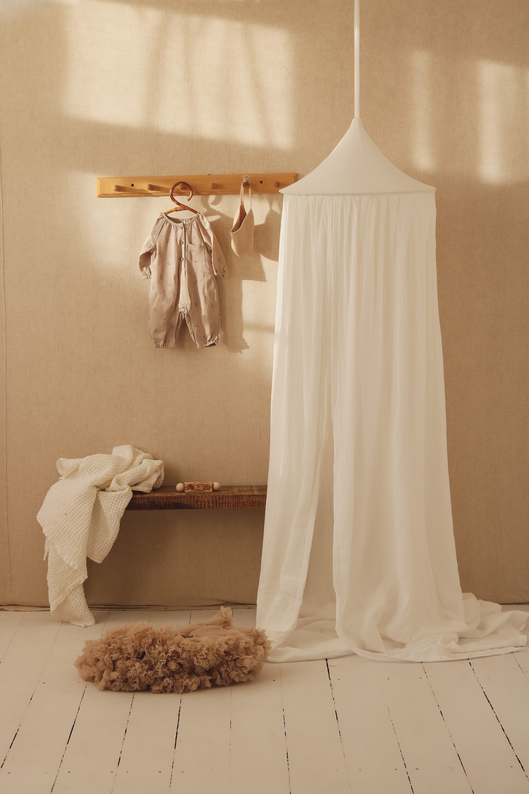 Moi Mili Cream Organic Cotton Canopy - Warm off-white hanging bed canopy in 100% cotton