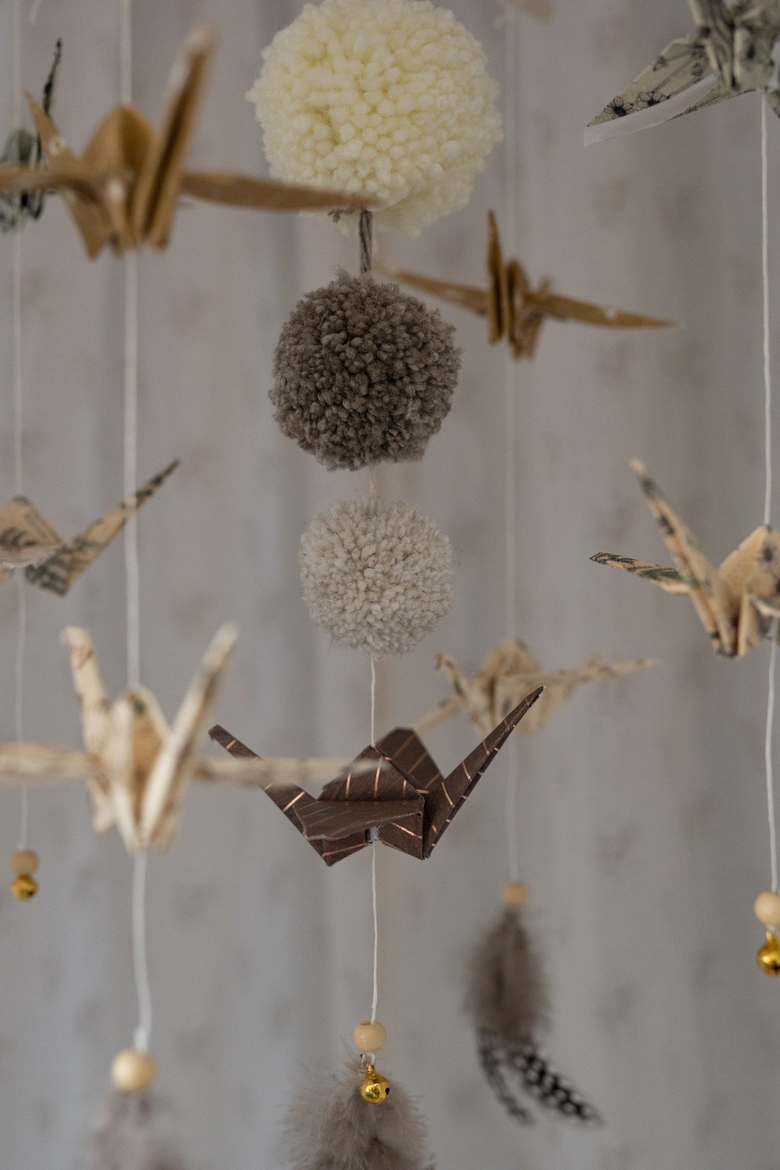 Detail of Moi Mili Origami Nursery Mobile Gold Dust - Hanging decorative mobile for baby crib