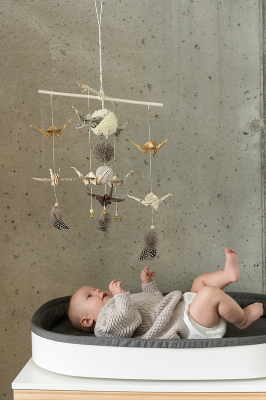 Handmade in Poland: OEKO-TEX certified Gold Dust origami mobile with wooden hoop