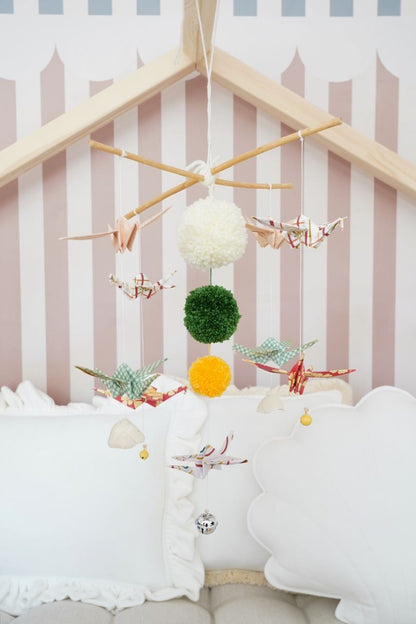 Handmade in Poland: OEKO-TEX certified Vintage Vibe origami mobile with wooden frame