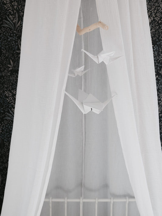 Moi Mili White Origami Nursery Mobile - Minimalist all-white hanging baby mobile