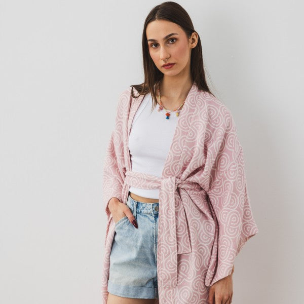 Elegant women's bamboo kimono in  Rose for summer 