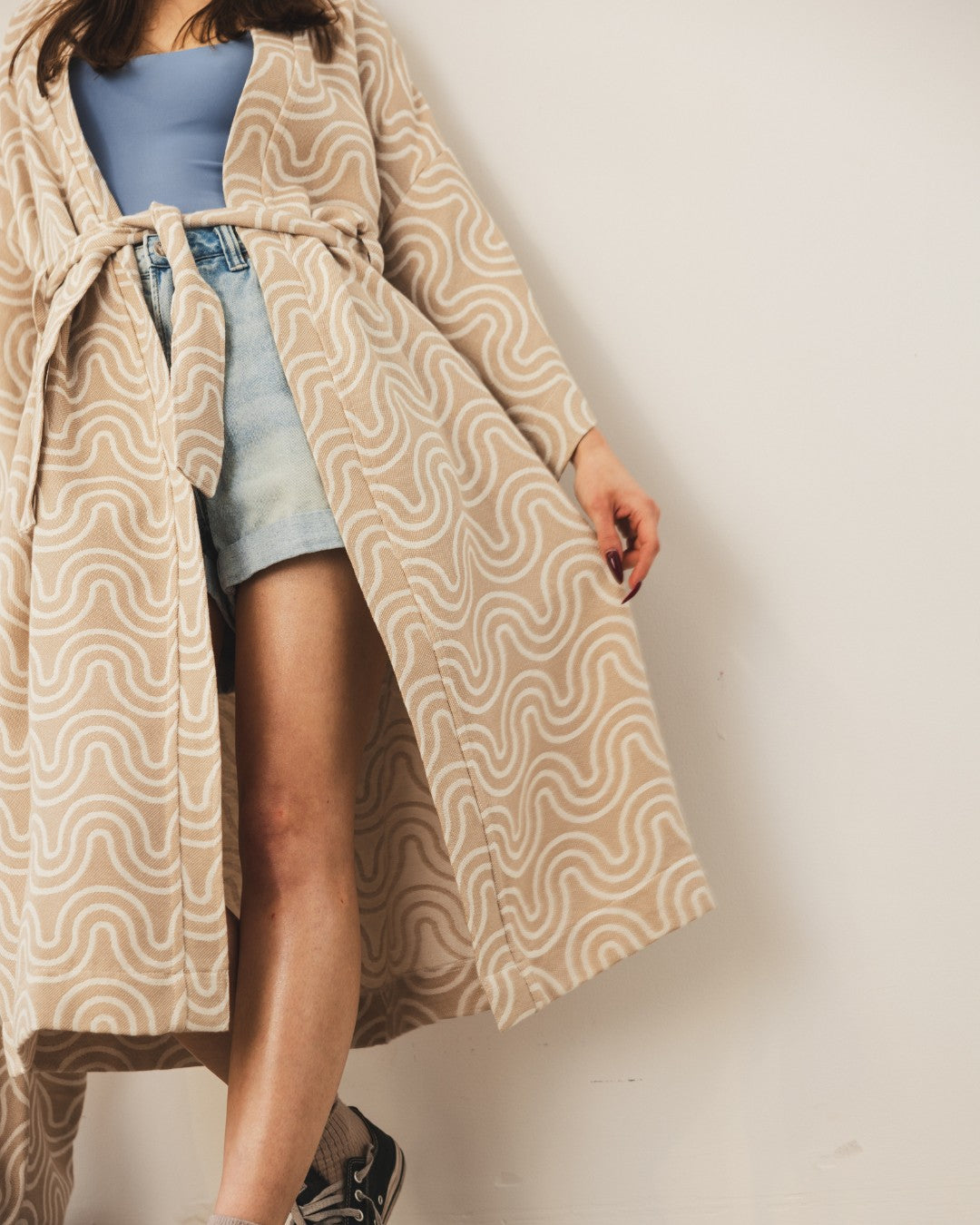 Full length view of stylish loungewear kimono - Sand