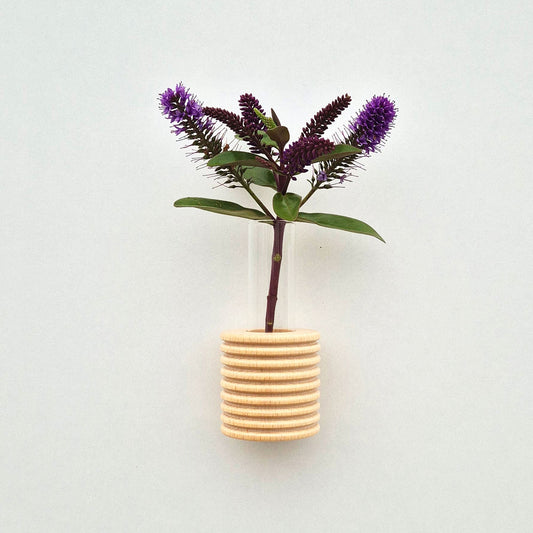 Modern Ribble wall-mounted ceramic vase in Wooden, handmade in Portugal. Space-saving vertical garden decor with Carbon-Neutral Shipping.