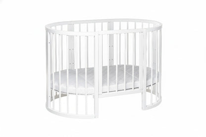 KOTTO Olin space-saving round baby crib in a clean white finish - Level 1 -