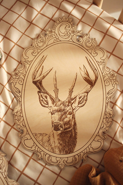 Set of 4 Engraved Forest Animals Pictures with Retro Frame