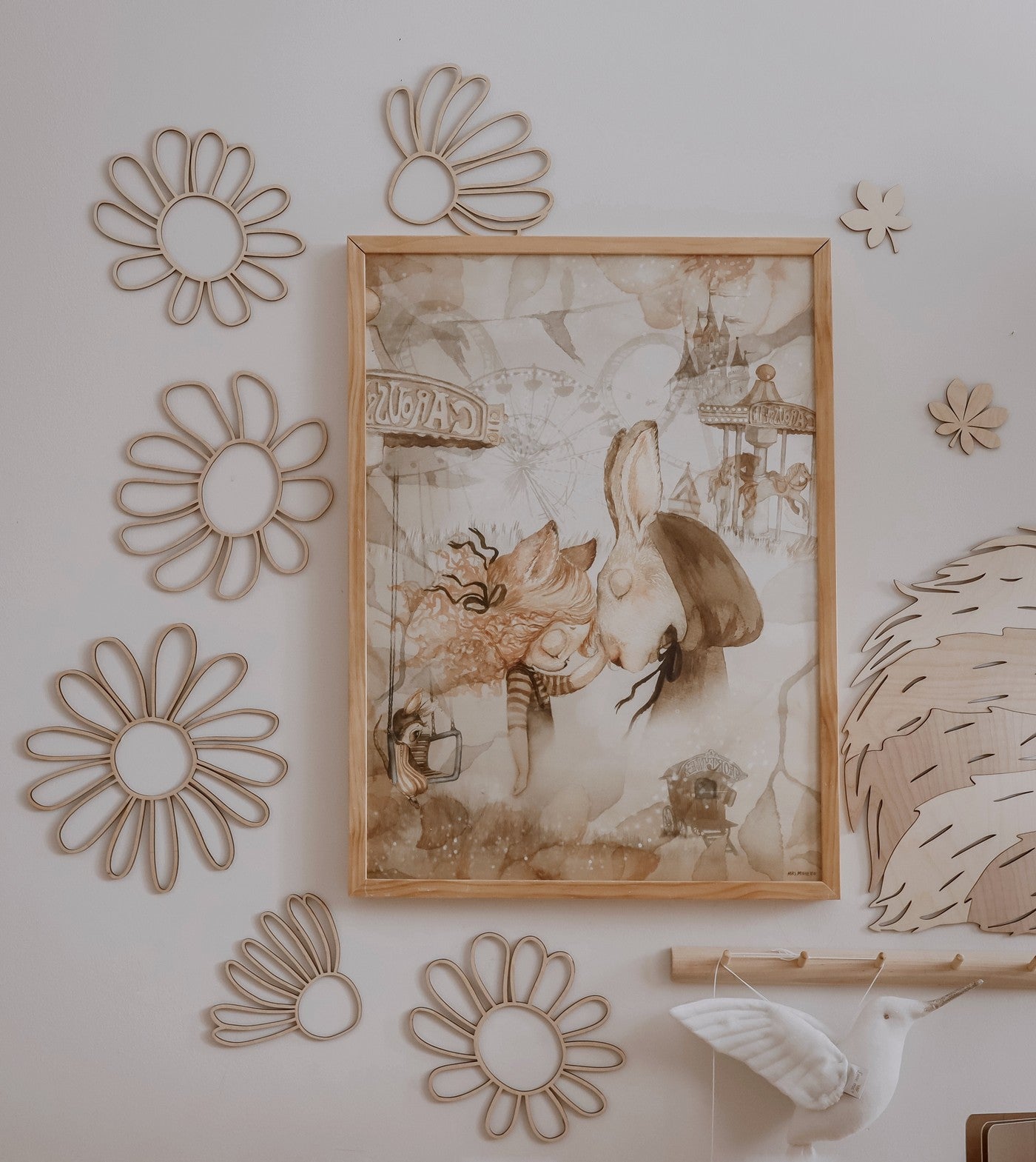 Set of 6 Wooden Flowers Wall Decoration - Daisies